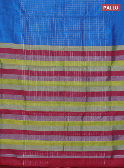 Semi mangalgiri silk saree cs blue and multi colour with allover silver zari checked pattern and silver zari woven border