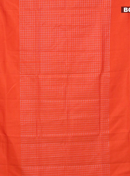 Semi mangalgiri silk saree orange and multi colour with allover silver zari checked pattern and silver zari woven border