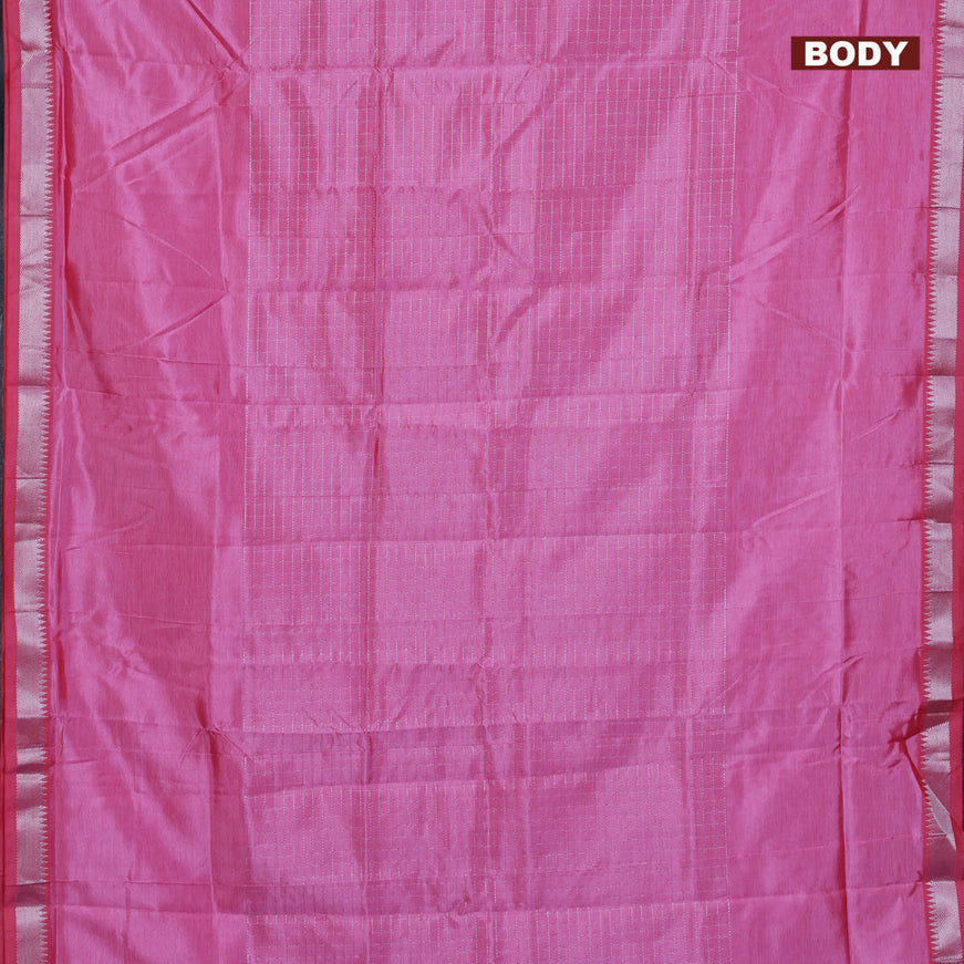 Semi mangalgiri silk saree pink shade and multi colour with allover silver zari checked pattern and silver zari woven border