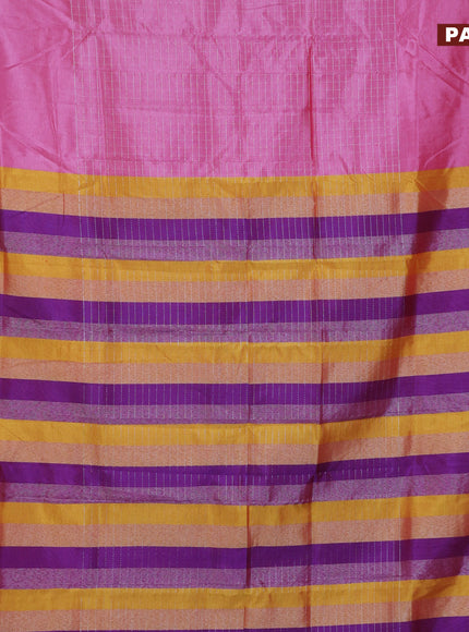 Semi mangalgiri silk saree pink shade and multi colour with allover silver zari checked pattern and silver zari woven border