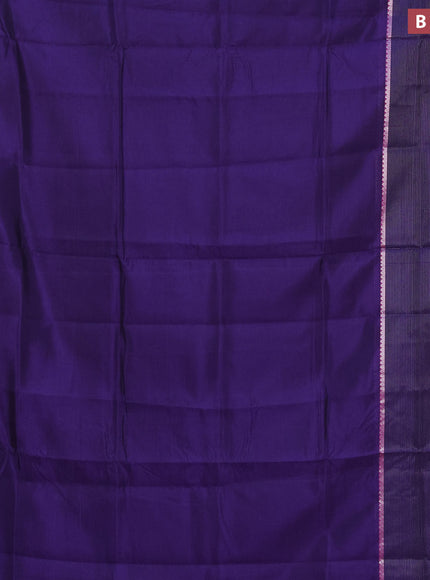 Semi mangalgiri silk saree deep violet and pink with plain body and long silver zari woven border