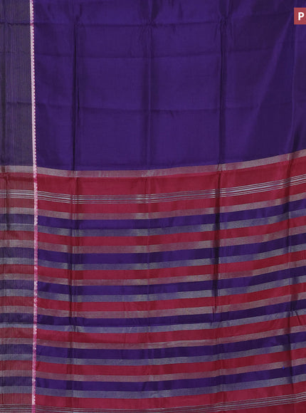 Semi mangalgiri silk saree deep violet and pink with plain body and long silver zari woven border