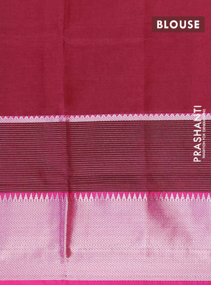 Semi mangalgiri silk saree deep violet and pink with plain body and long silver zari woven border