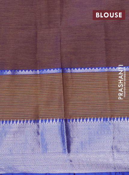 Semi mangalgiri silk saree dual shade of teal and blue with plain body and long silver zari woven border