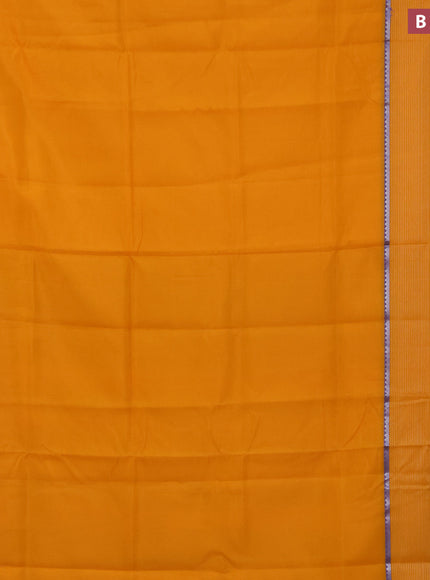 Semi mangalgiri silk saree orange and blue with plain body and long silver zari woven border