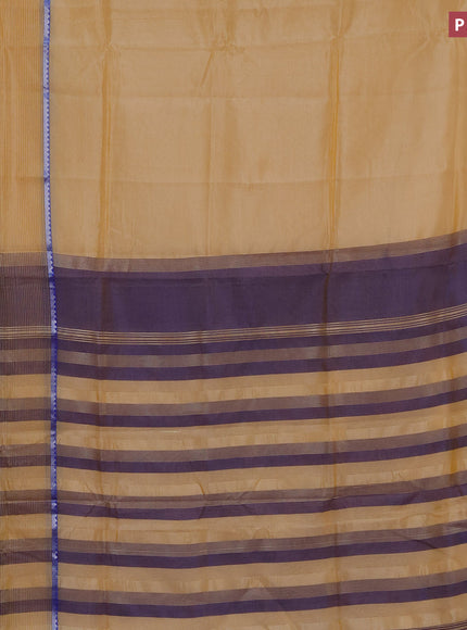 Semi mangalgiri silk saree pale orange and blue with plain body and long silver zari woven border