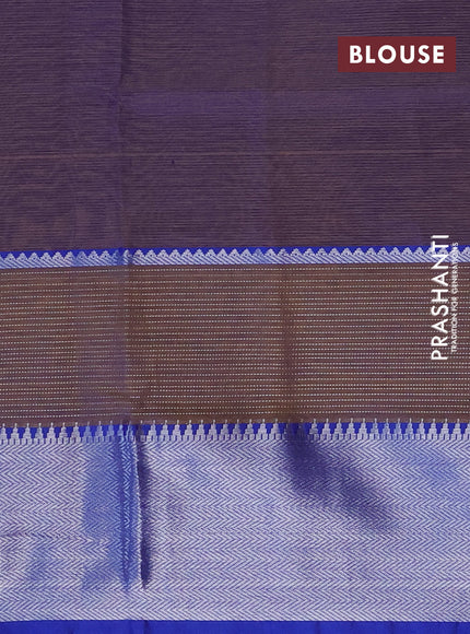 Semi mangalgiri silk saree pale orange and blue with plain body and long silver zari woven border