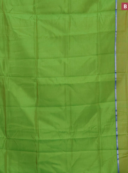 Semi mangalgiri silk saree light green and blue with plain body and long silver zari woven border