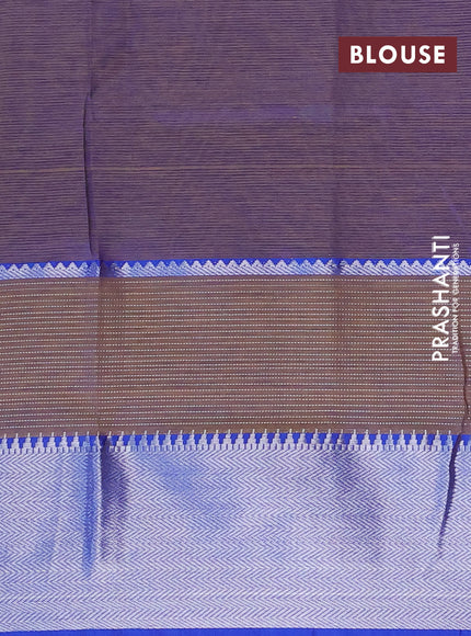 Semi mangalgiri silk saree light green and blue with plain body and long silver zari woven border