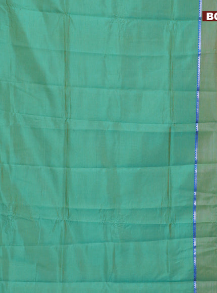 Semi mangalgiri silk saree teal green and blue with plain body and long silver zari woven border