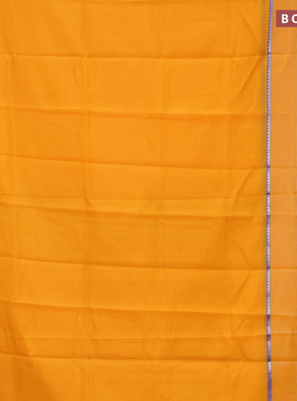 Semi mangalgiri silk saree orange and blue with plain body and long silver zari woven border