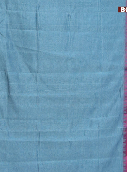 Semi mangalgiri silk saree pastel blue and dark pink with plain body and temple design copper zari woven border