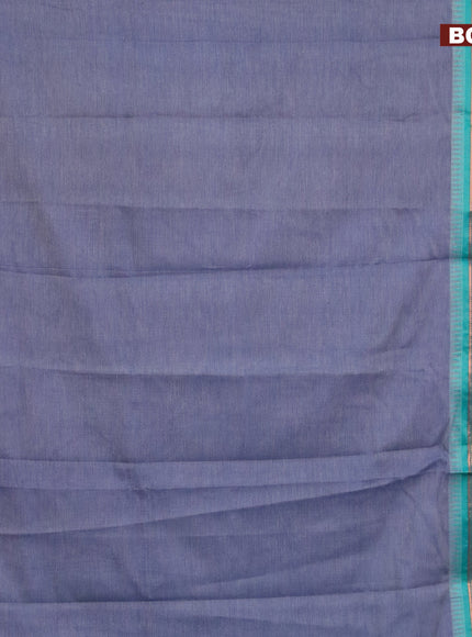 Semi mangalgiri silk saree dark blue shade and pastel blue with plain body and temple design zari woven border