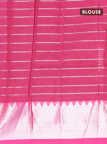 Semi mangalgiri silk saree black and dark pink with allover silver zari checked pattern and silver zari woven border