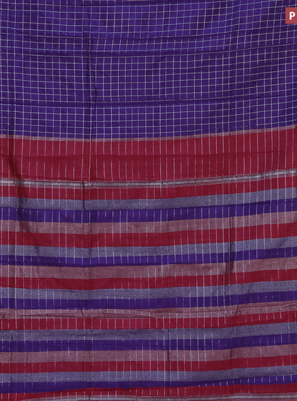 Semi mangalgiri silk saree deep violet and dark pink with allover silver zari checked pattern and silver zari woven border