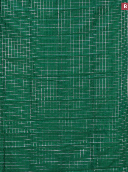 Semi mangalgiri silk saree green and pink with allover silver zari checked pattern and silver zari woven border