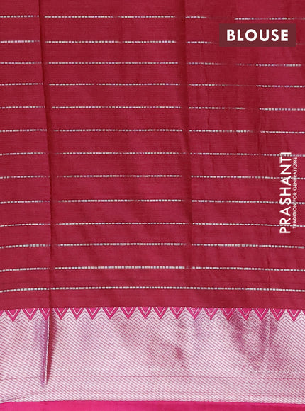 Semi mangalgiri silk saree green and pink with allover silver zari checked pattern and silver zari woven border