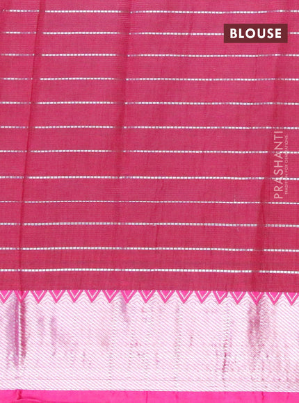 Semi mangalgiri silk saree grey and pink with allover silver zari checked pattern and silver zari woven border