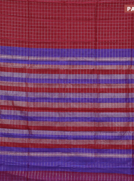 Semi mangalgiri silk saree maroon and dual shade of blue with allover silver zari checked pattern and silver zari woven border