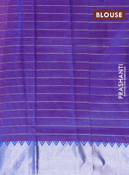 Semi mangalgiri silk saree maroon and dual shade of blue with allover silver zari checked pattern and silver zari woven border