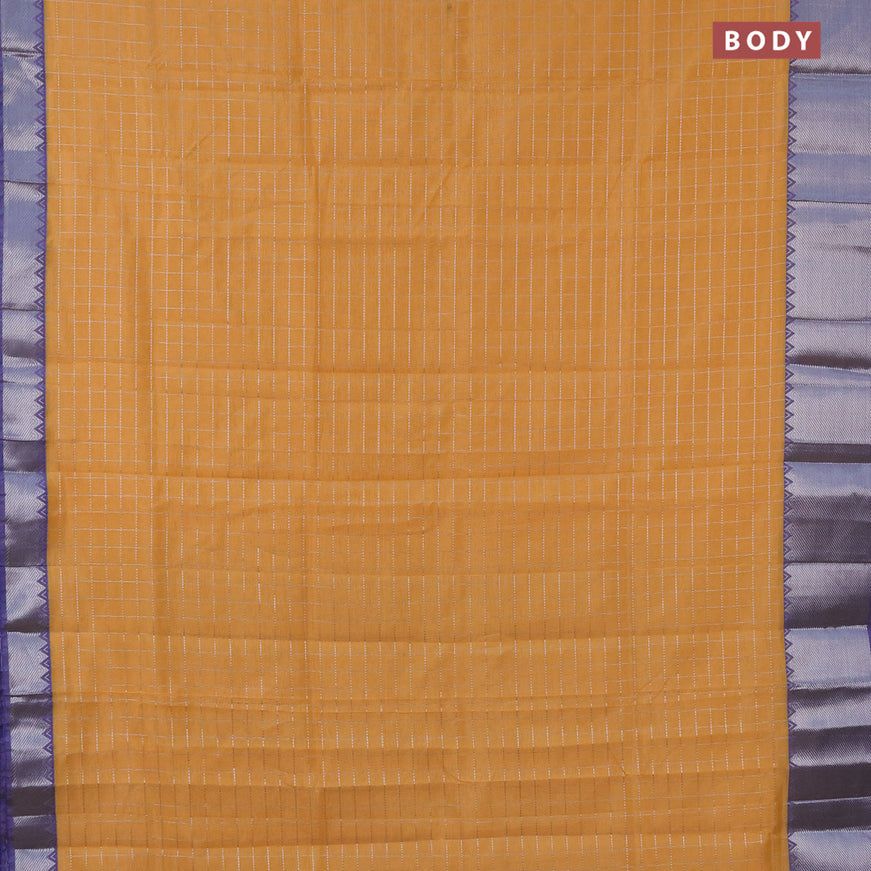 Semi mangalgiri silk saree pale orange and blue with allover silver zari checked pattern and silver zari woven border