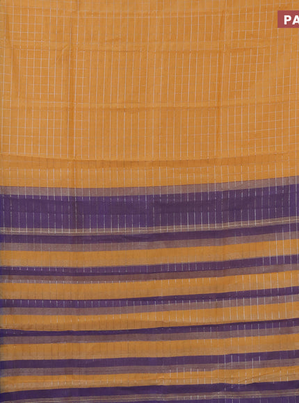 Semi mangalgiri silk saree pale orange and blue with allover silver zari checked pattern and silver zari woven border