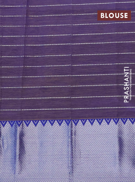 Semi mangalgiri silk saree pale orange and blue with allover silver zari checked pattern and silver zari woven border