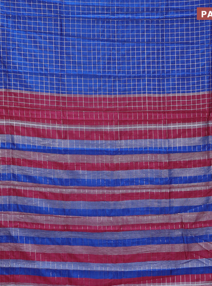 Semi mangalgiri silk saree blue and pink with allover silver zari checked pattern and silver zari woven border