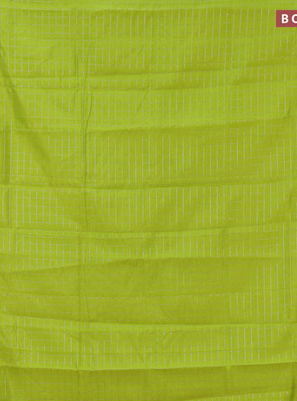 Semi mangalgiri silk saree flourescent green and pink with allover silver zari checked pattern and silver zari woven border