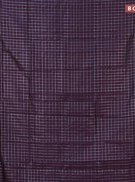 Semi mangalgiri silk saree wine shade and pink with allover silver zari checked pattern and silver zari woven border