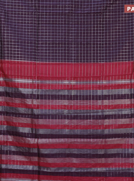 Semi mangalgiri silk saree wine shade and pink with allover silver zari checked pattern and silver zari woven border