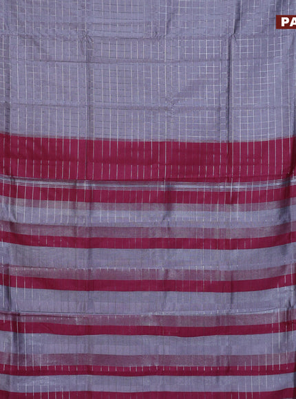 Semi mangalgiri silk saree grey and pink with allover silver zari checked pattern and silver zari woven border