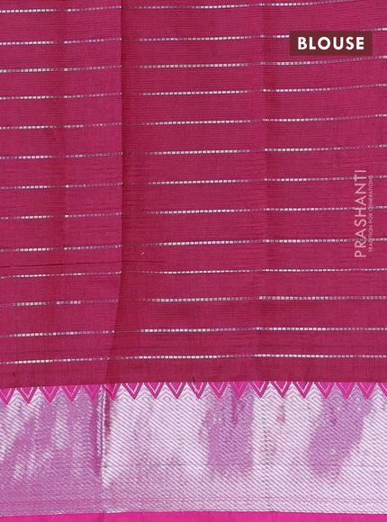 Semi mangalgiri silk saree grey and pink with allover silver zari checked pattern and silver zari woven border