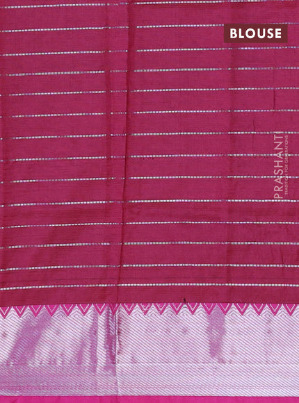 Semi mangalgiri silk saree coffee brown and dark pink with allover silver zari checked pattern and silver zari woven border