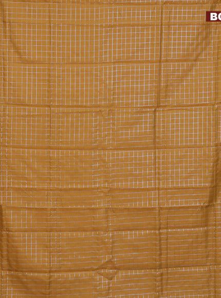 Semi mangalgiri silk saree mustard shade and blue with allover silver zari checked pattern and silver zari woven border