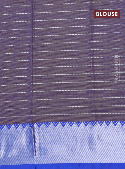 Semi mangalgiri silk saree mustard shade and blue with allover silver zari checked pattern and silver zari woven border