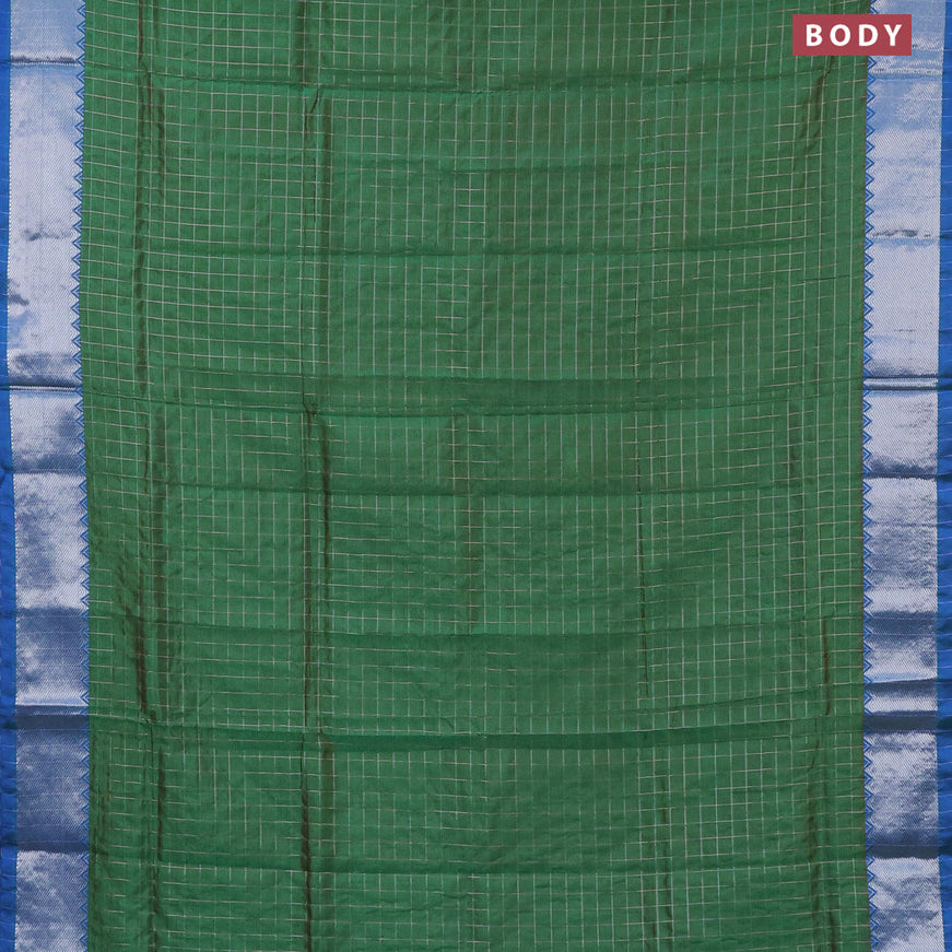 Semi mangalgiri silk saree dual shade of green and dual shade of blue with allover silver zari checked pattern and silver zari woven border