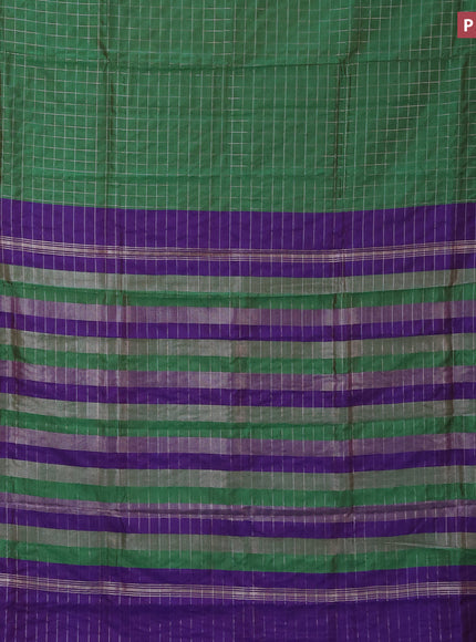 Semi mangalgiri silk saree dual shade of green and dual shade of blue with allover silver zari checked pattern and silver zari woven border