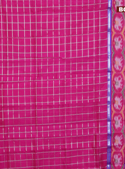 Semi mangalgiri silk saree pink and blue with allover silver zari checked pattern and silver zari woven border