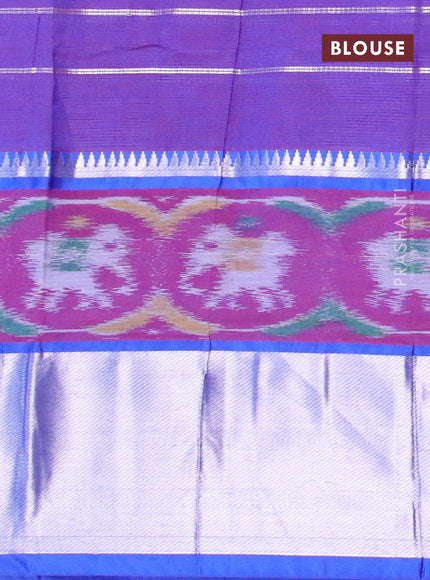 Semi mangalgiri silk saree pink and blue with allover silver zari checked pattern and silver zari woven border