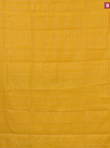 Semi mangalgiri silk saree mango yellow and blue with allover silver zari checked pattern and silver zari woven border