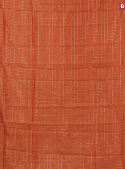 Semi mangalgiri silk saree rustic orange and dual shade of bluish orange with allover silver zari checked pattern and silver zari woven border