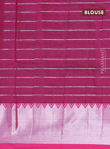 Semi mangalgiri silk saree navy blue and dark pink with allover silver zari checked pattern and silver zari woven border