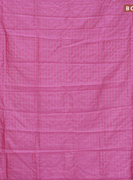 Semi mangalgiri silk saree pink and dual shade of blue with allover silver zari checked pattern and silver zari woven border