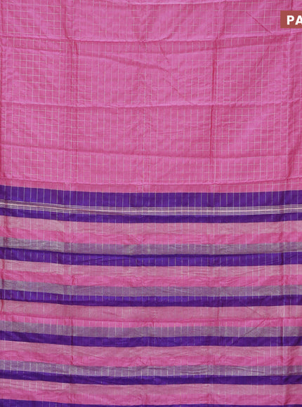 Semi mangalgiri silk saree pink and dual shade of blue with allover silver zari checked pattern and silver zari woven border