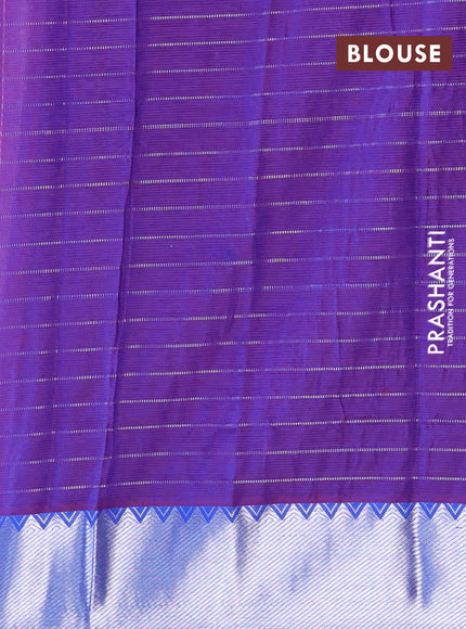 Semi mangalgiri silk saree pink and dual shade of blue with allover silver zari checked pattern and silver zari woven border