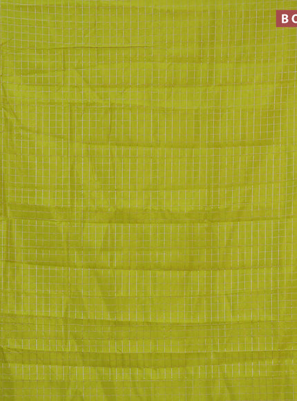 Semi mangalgiri silk saree lime green and dual shade of blue with allover silver zari checked pattern and silver zari woven border