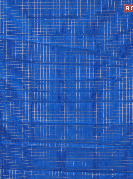 Semi mangalgiri silk saree cs blue and dark pink with allover silver zari checked pattern and silver zari woven border