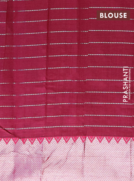 Semi mangalgiri silk saree cs blue and dark pink with allover silver zari checked pattern and silver zari woven border