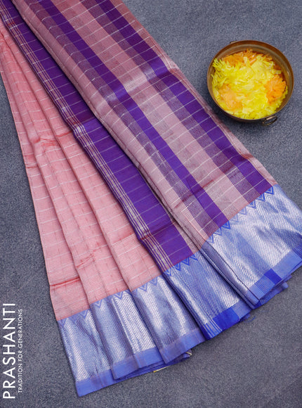 Semi mangalgiri silk saree red shade and dual shade of bluish red with allover silver zari checked pattern and silver zari woven border